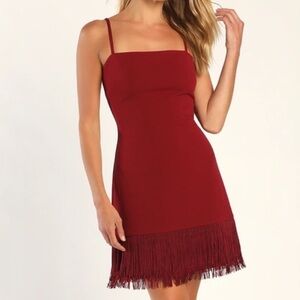 Burgundy Fringe Bodycon Mini
Dress